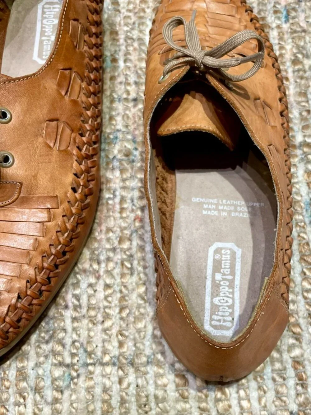 HipOppoTamus Vintage Tan Woven Leather Lace Huarache Oxfords Hand Made in Brazil